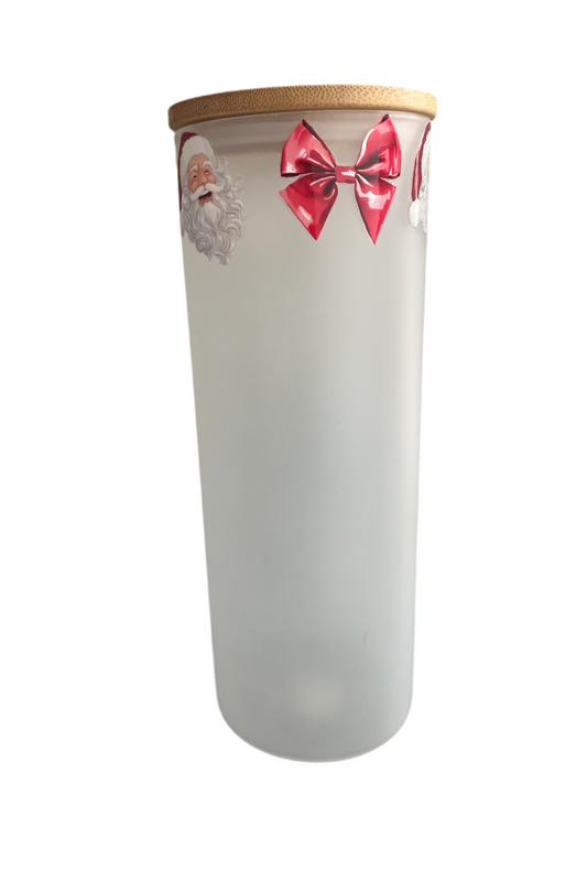 Santa bows tall frosted glass