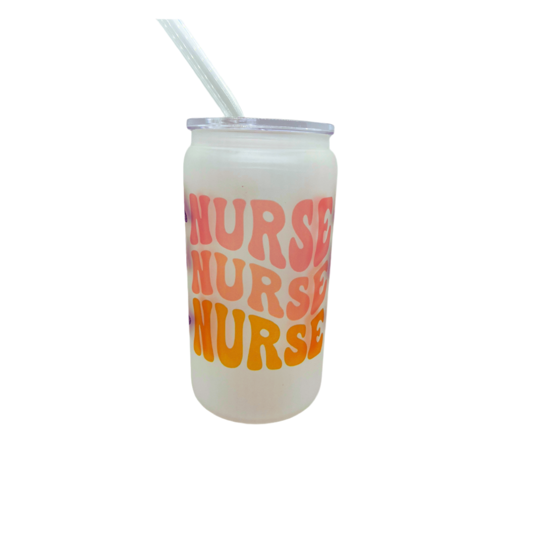 Retro Nurse Frosted Glass Can