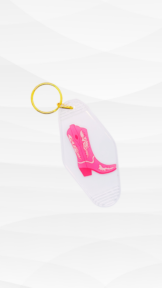 Pink Cowboy Boot Motel Keychain