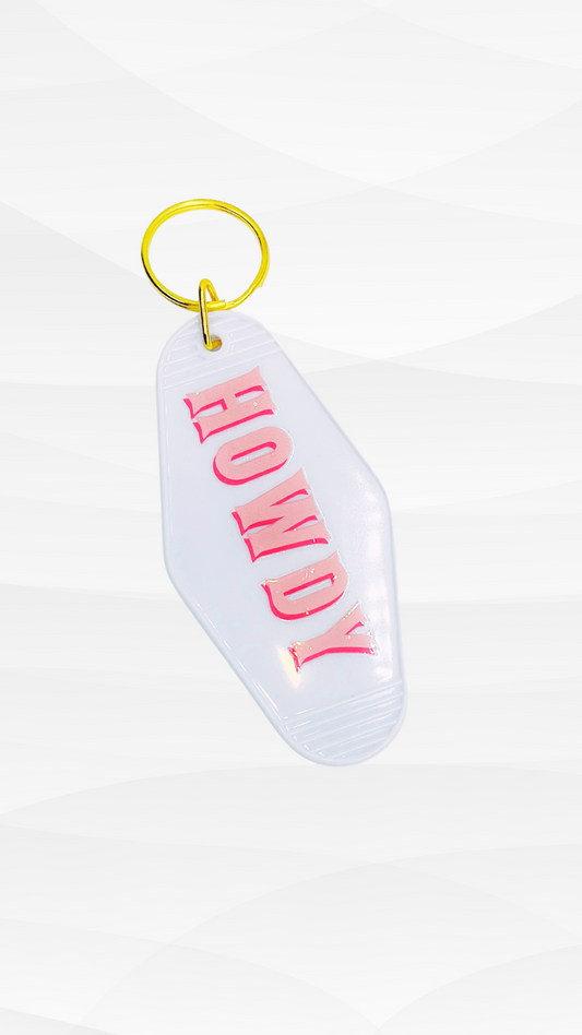 Howdy Pink/White Motel Keychain