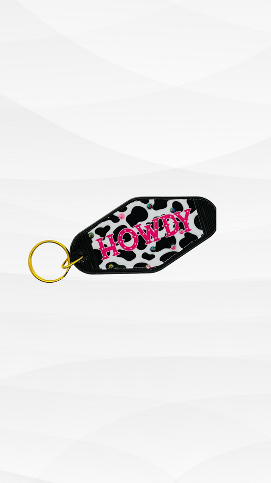 Howdy Cowprint Motel Keychain